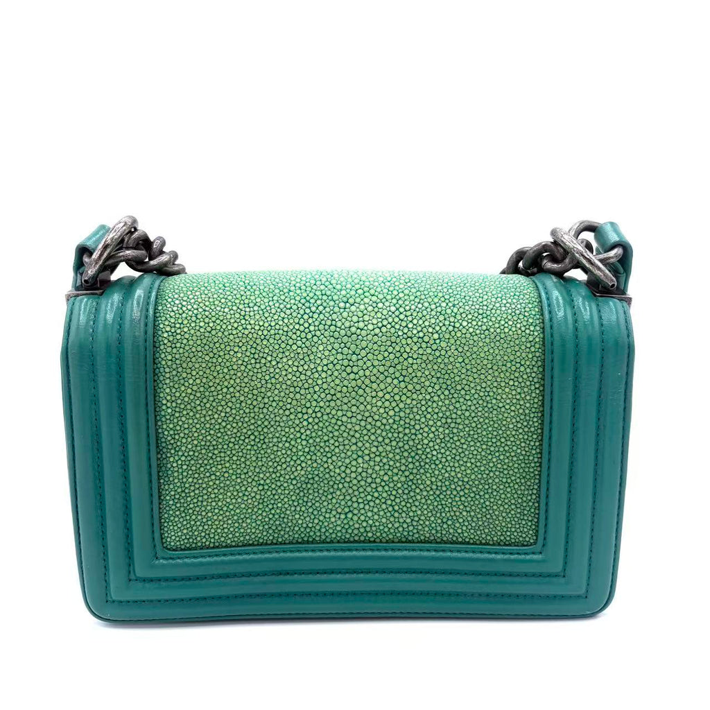 Green Stingray and Leather Small Classic Boy Flap Bag