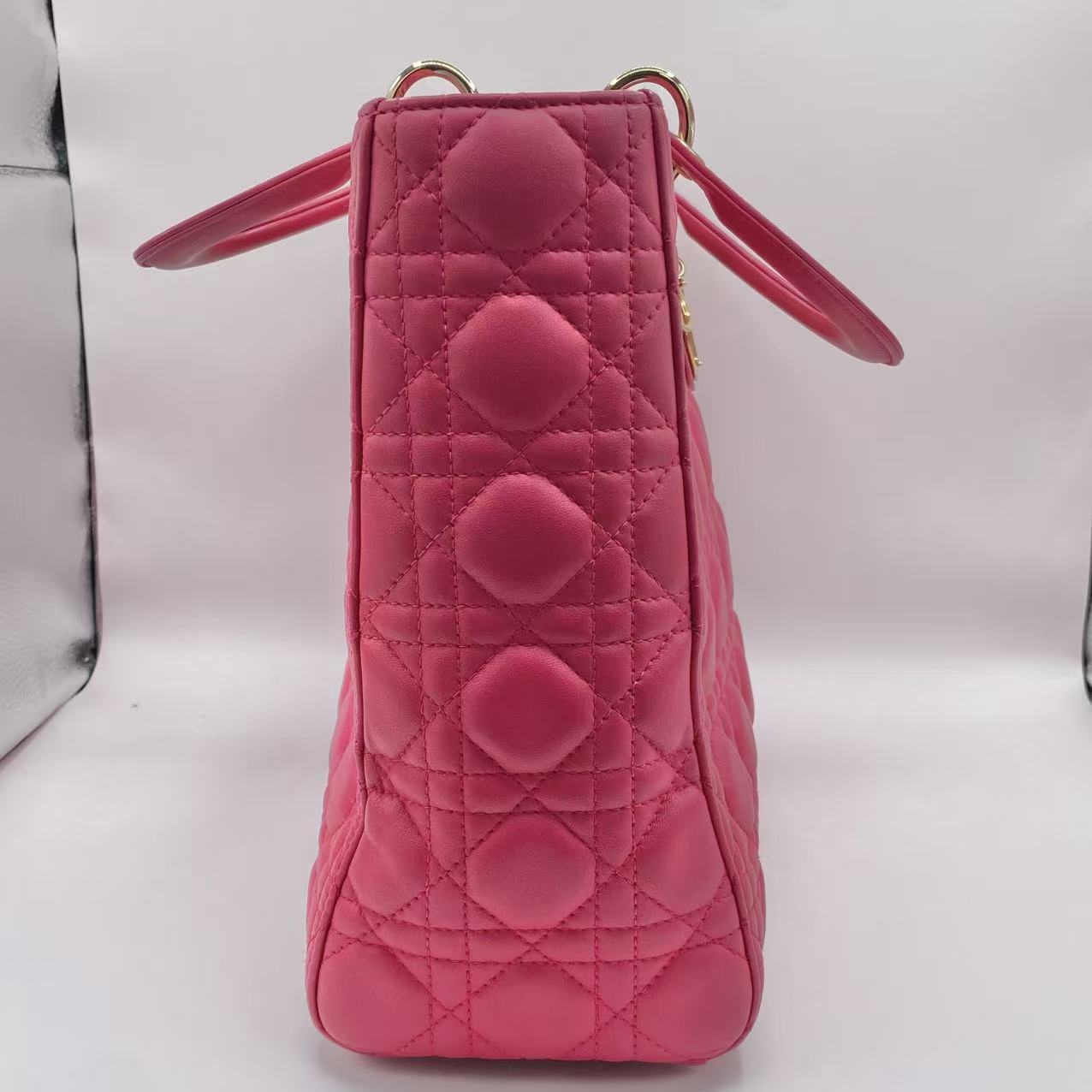Lambskin Cannage Large Red Lady Dior Shoulder Bag