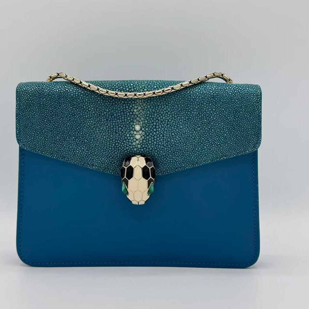 Calfskin Serpenti Forever Shoulder Bag Tropical Turquoise GREEN