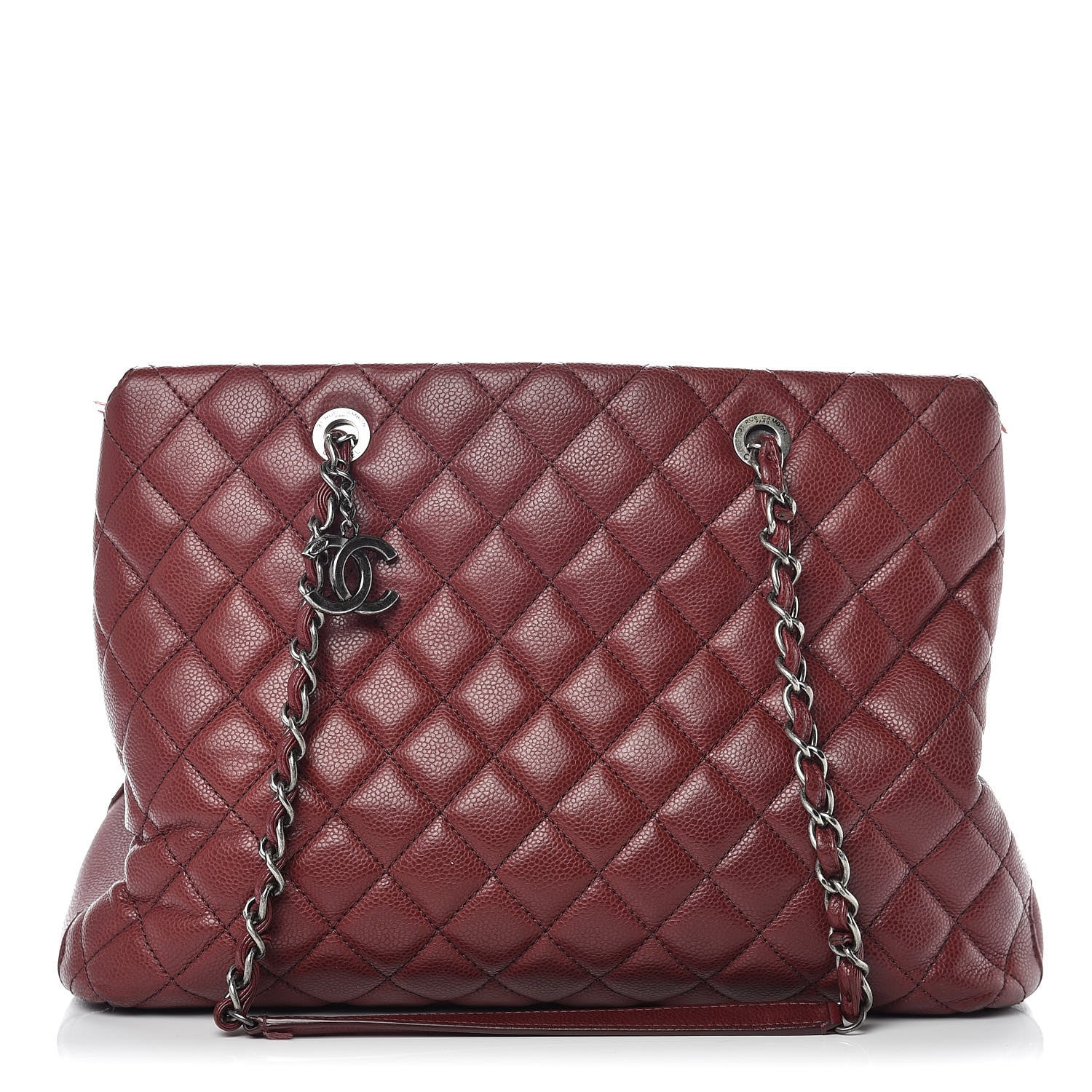 Caviar Quilted City Shopping Tote Dark Red Twins