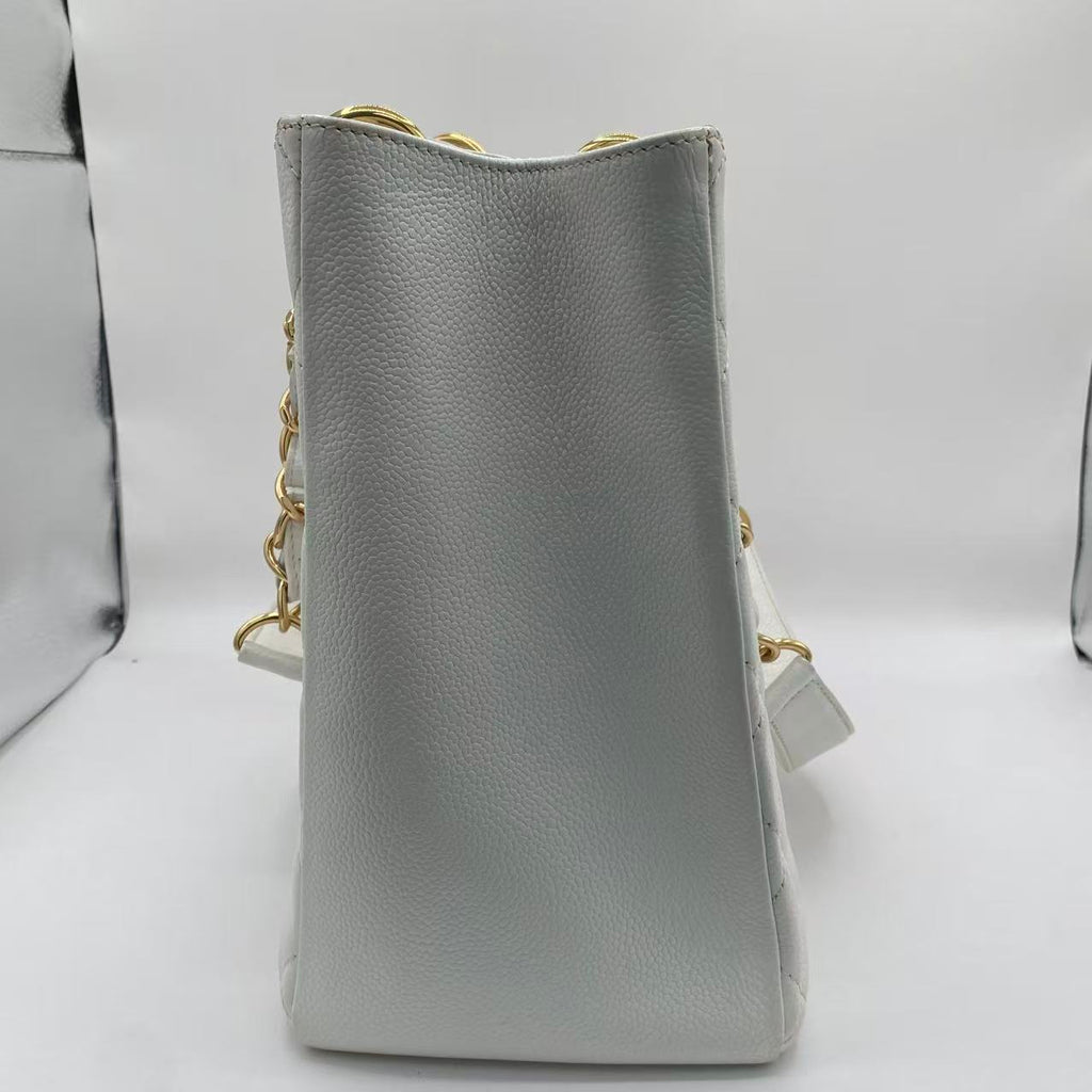 Caviar Quilted Grand Shopping Tote GST White