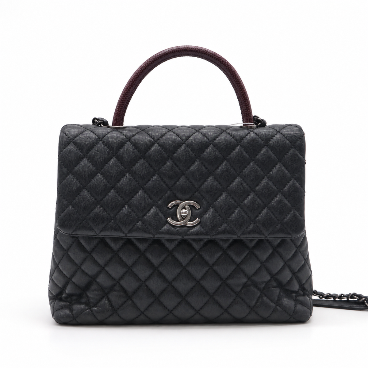Chanel Large Coco Handle Bag with Burgundy Lizard Handle twins LDZ1081