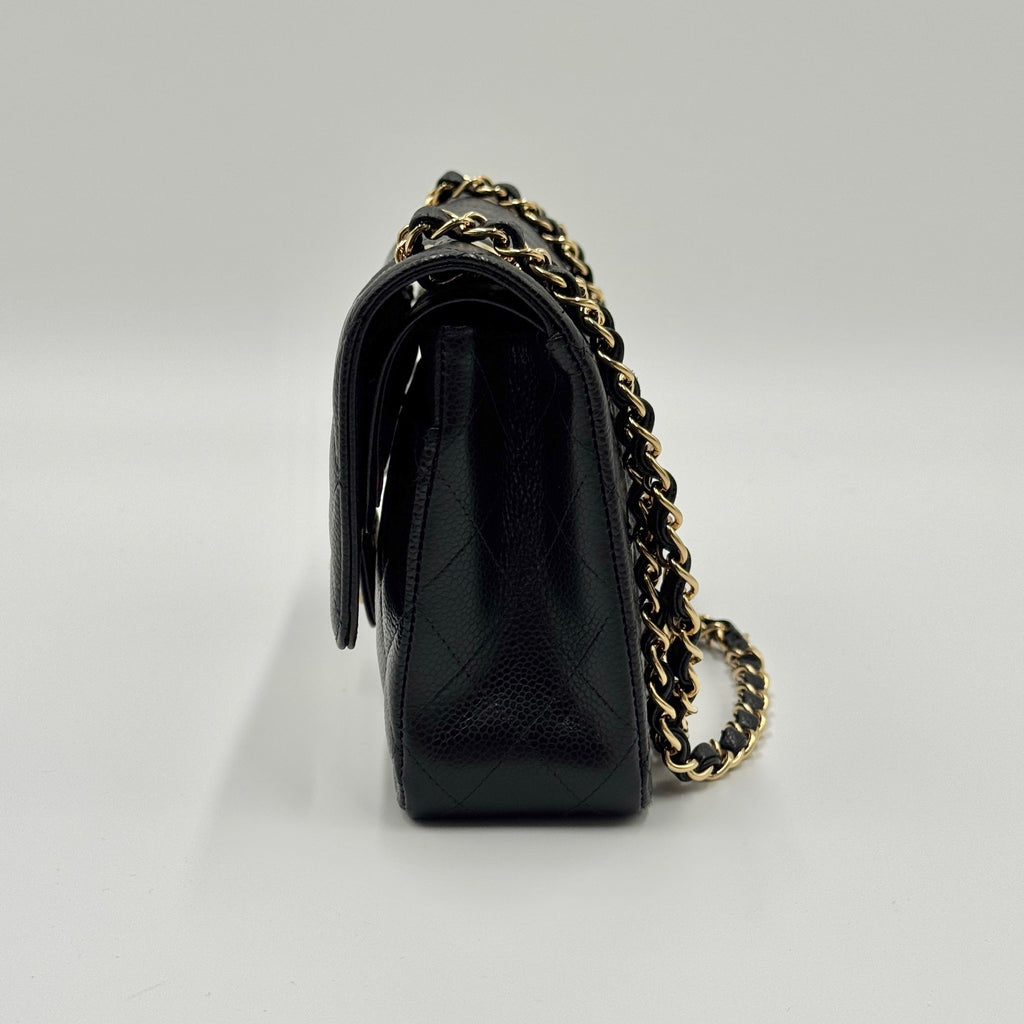 Classic double flap medium caviar black microchip