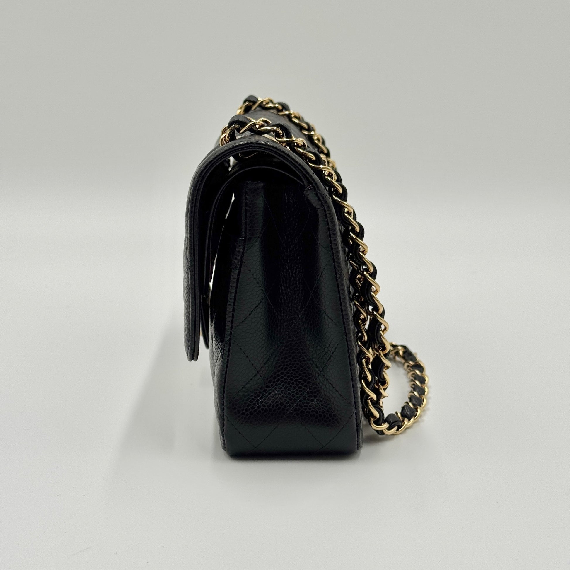 Classic double flap medium caviar black microchip