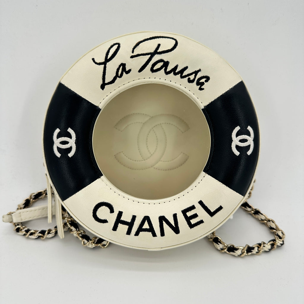 Lambskin Coco Lifesaver Round Bag Black White