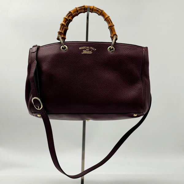 Calfskin Small Bamboo Shopper Tote Burgundy