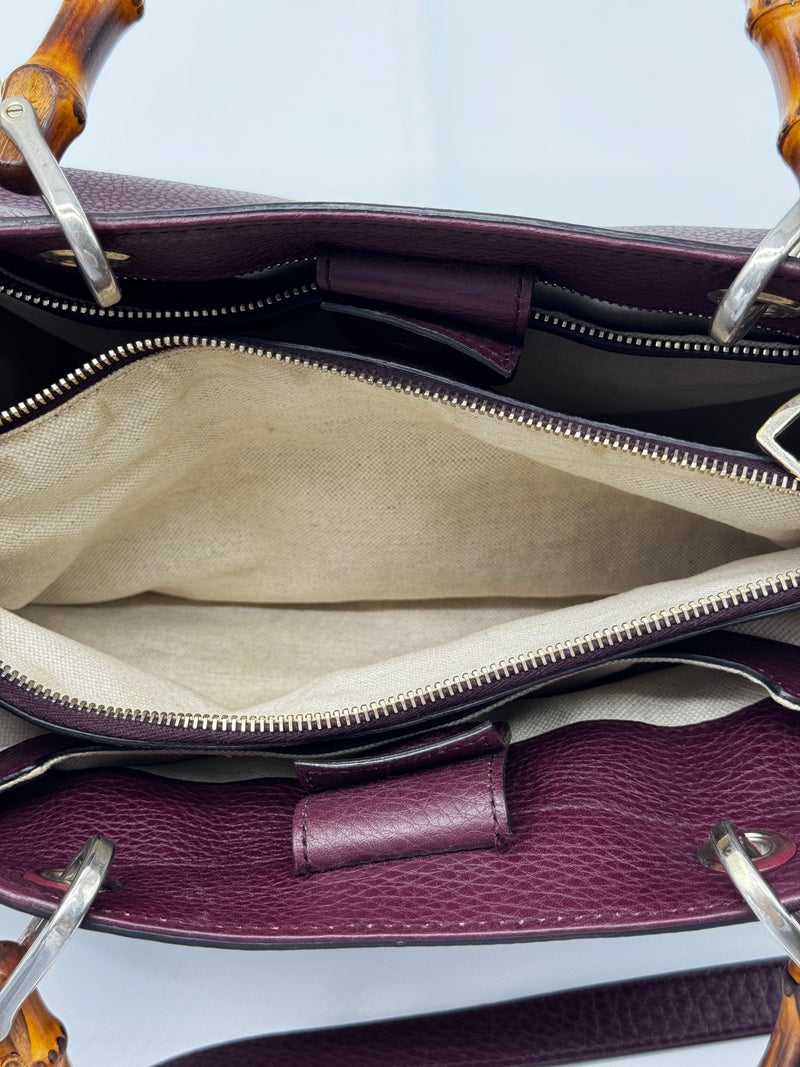 Calfskin Small Bamboo Shopper Tote Burgundy