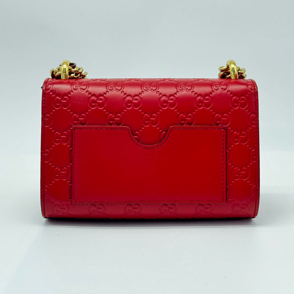 Guccissima Small Padlock Shoulder Bag Hibiscus Red