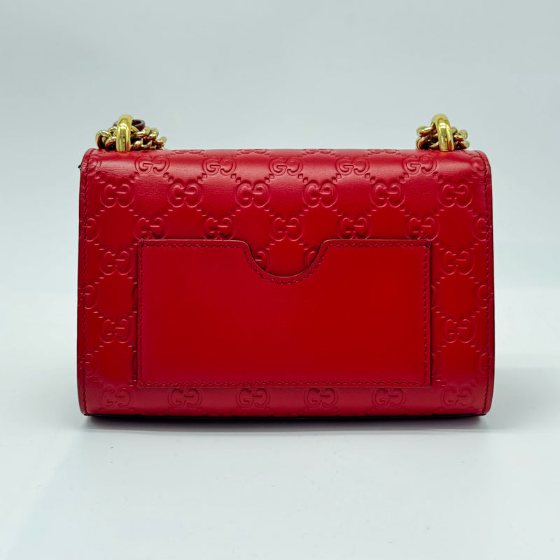 Guccissima Small Padlock Shoulder Bag Hibiscus Red