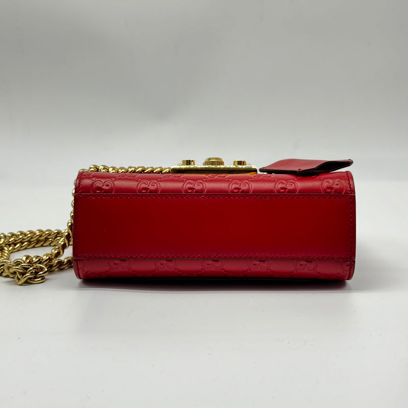 Guccissima Small Padlock Shoulder Bag Hibiscus Red