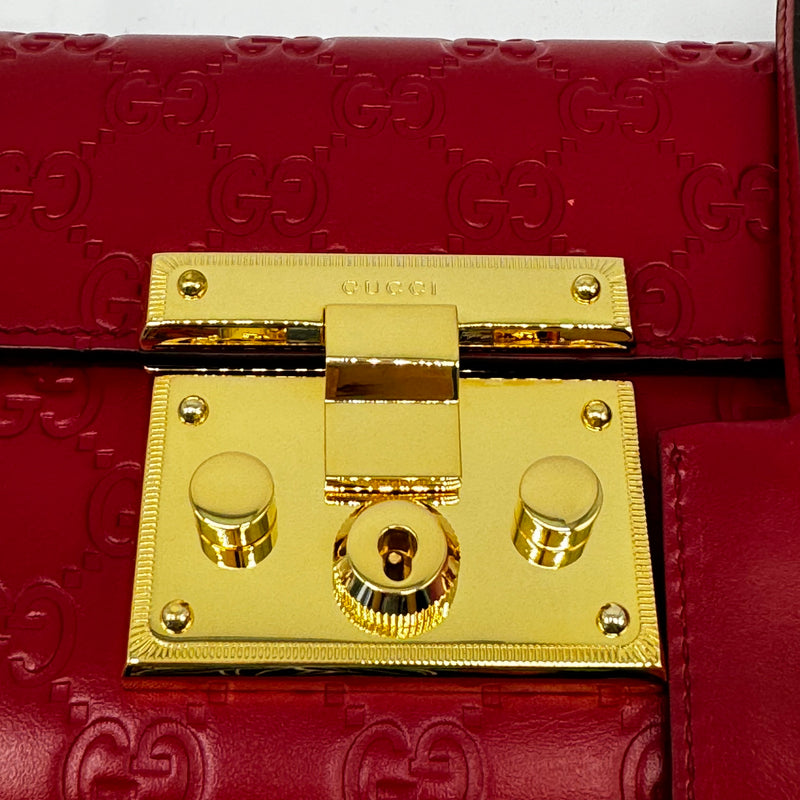 Guccissima Small Padlock Shoulder Bag Hibiscus Red