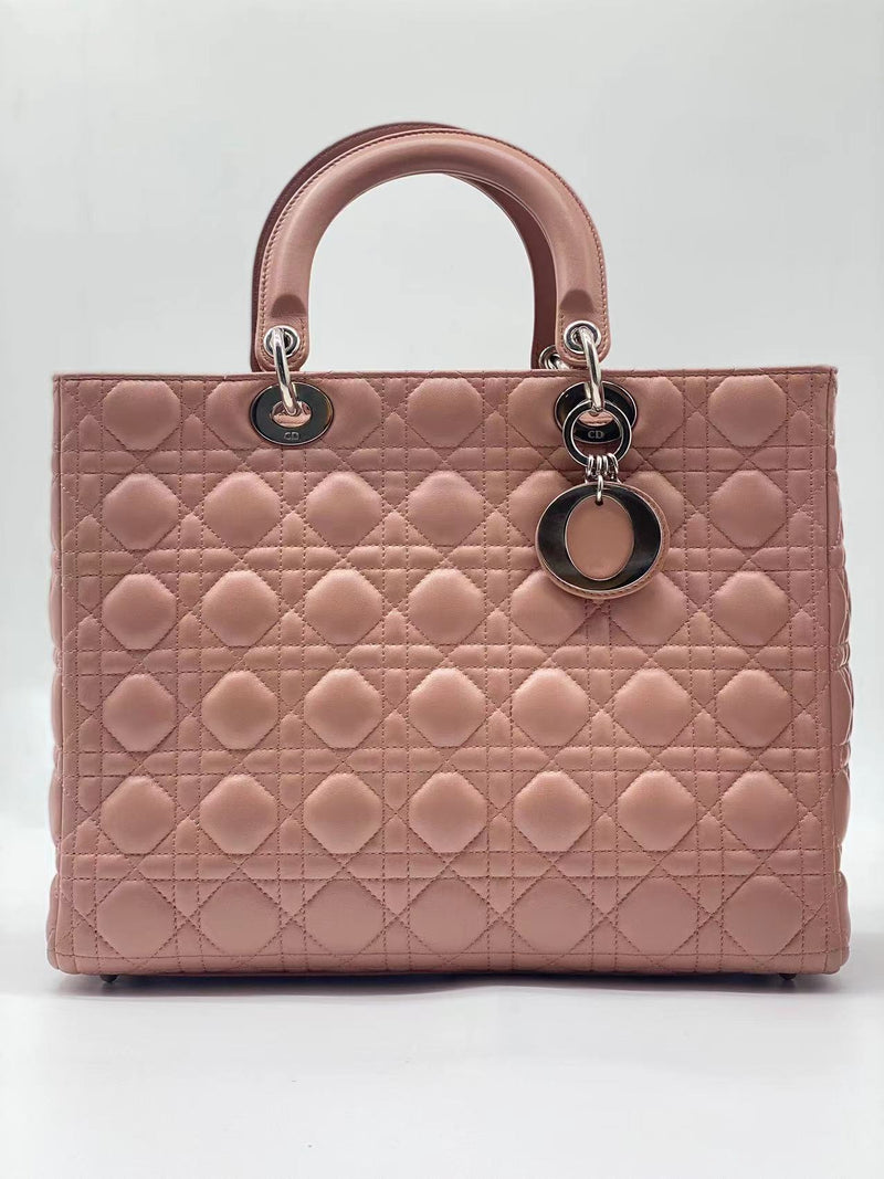 Christian Dior Lady Dior Bag Cannage Quilt Patent Large Pink