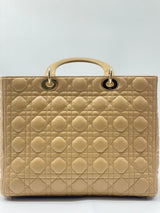 Christian Dior Lady Dior Bag Cannage Quilt Patent Large Beige