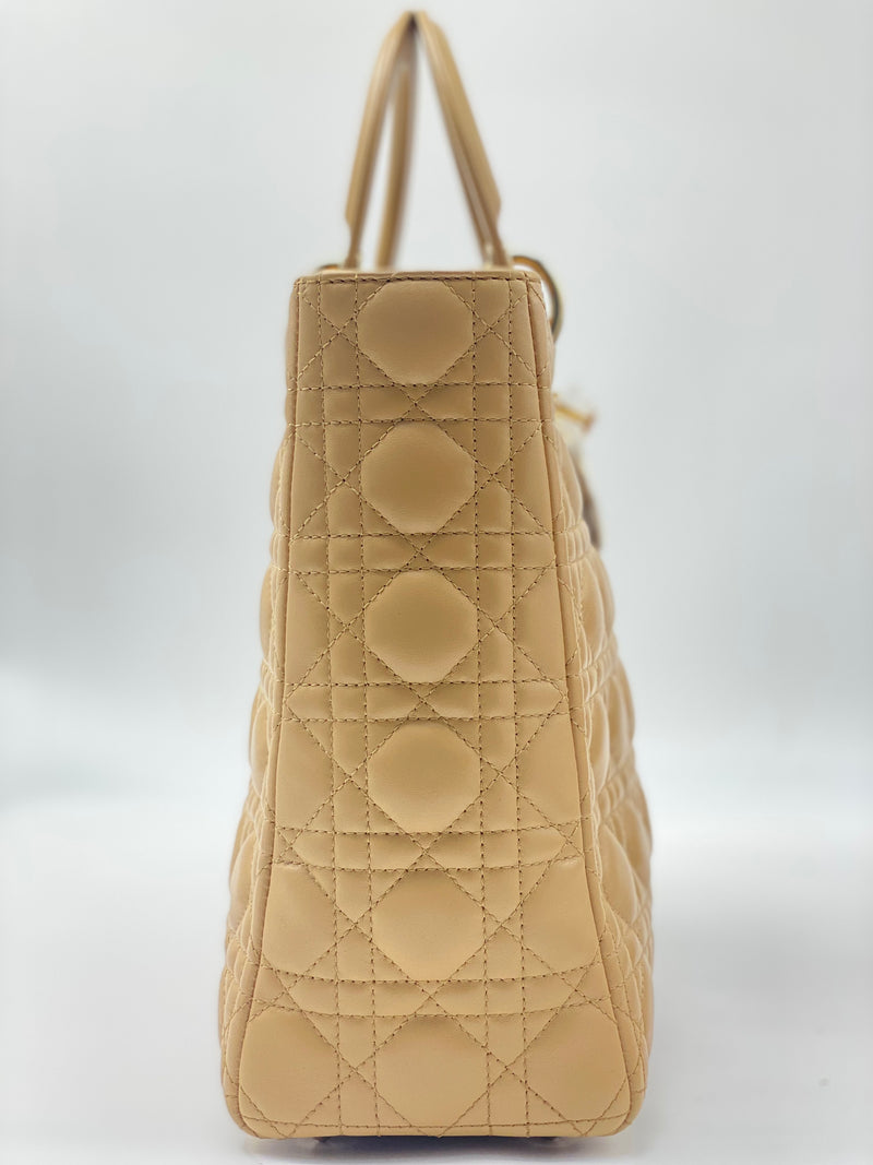 Christian Dior Lady Dior Bag Cannage Quilt Patent Large Beige