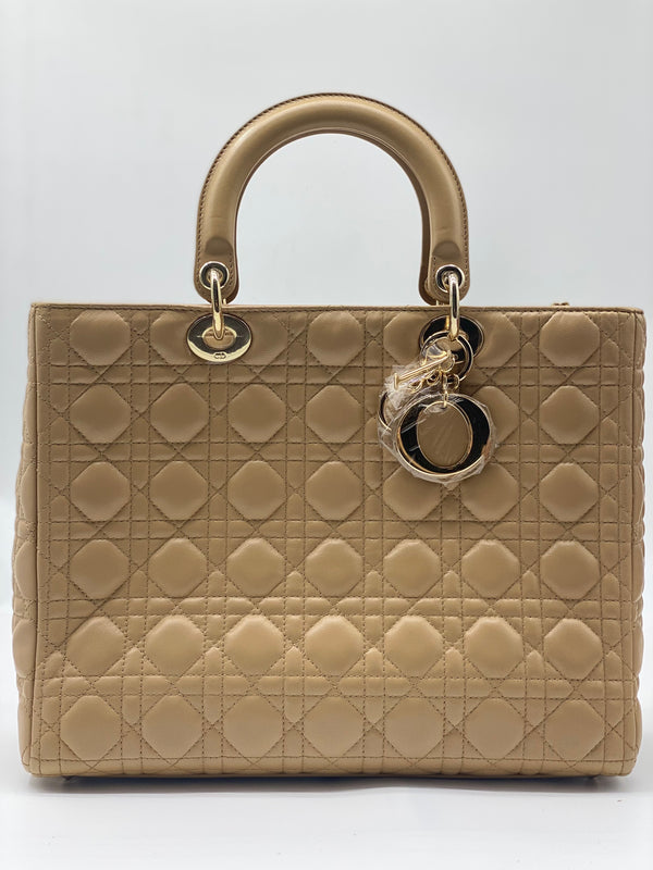 Christian Dior Lady Dior Bag Cannage Quilt Patent Large Beige