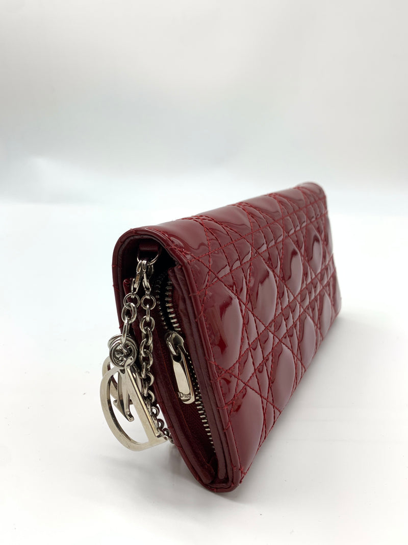 Dior Red Cannage Patent Leather Lady Dior Flap Wallet