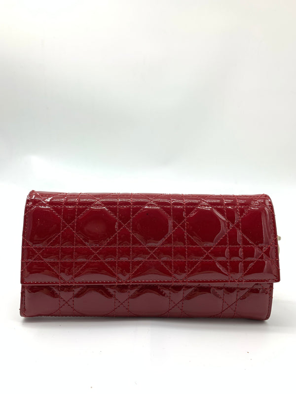 Dior Red Cannage Patent Leather Lady Dior Flap Wallet