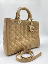 Christian Dior Lady Dior Bag Cannage Quilt Patent Large Beige