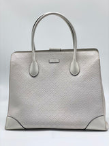 GUCCI White Bright Diamante Leather Top Handle Tote Bag