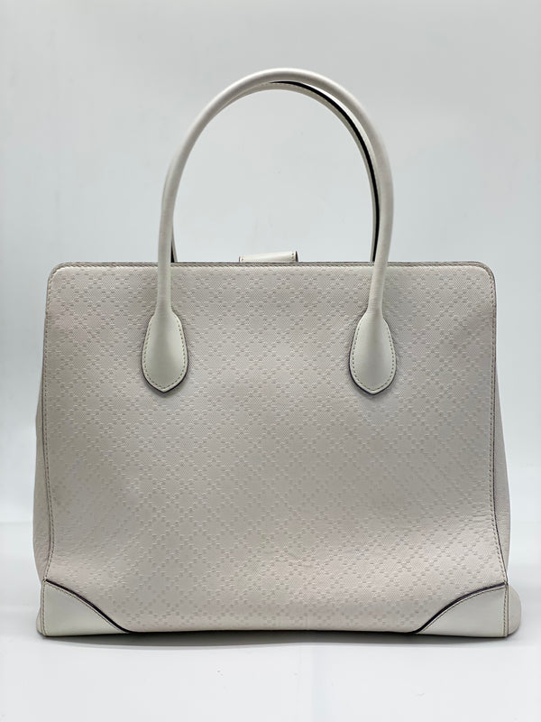 GUCCI White Bright Diamante Leather Top Handle Tote Bag