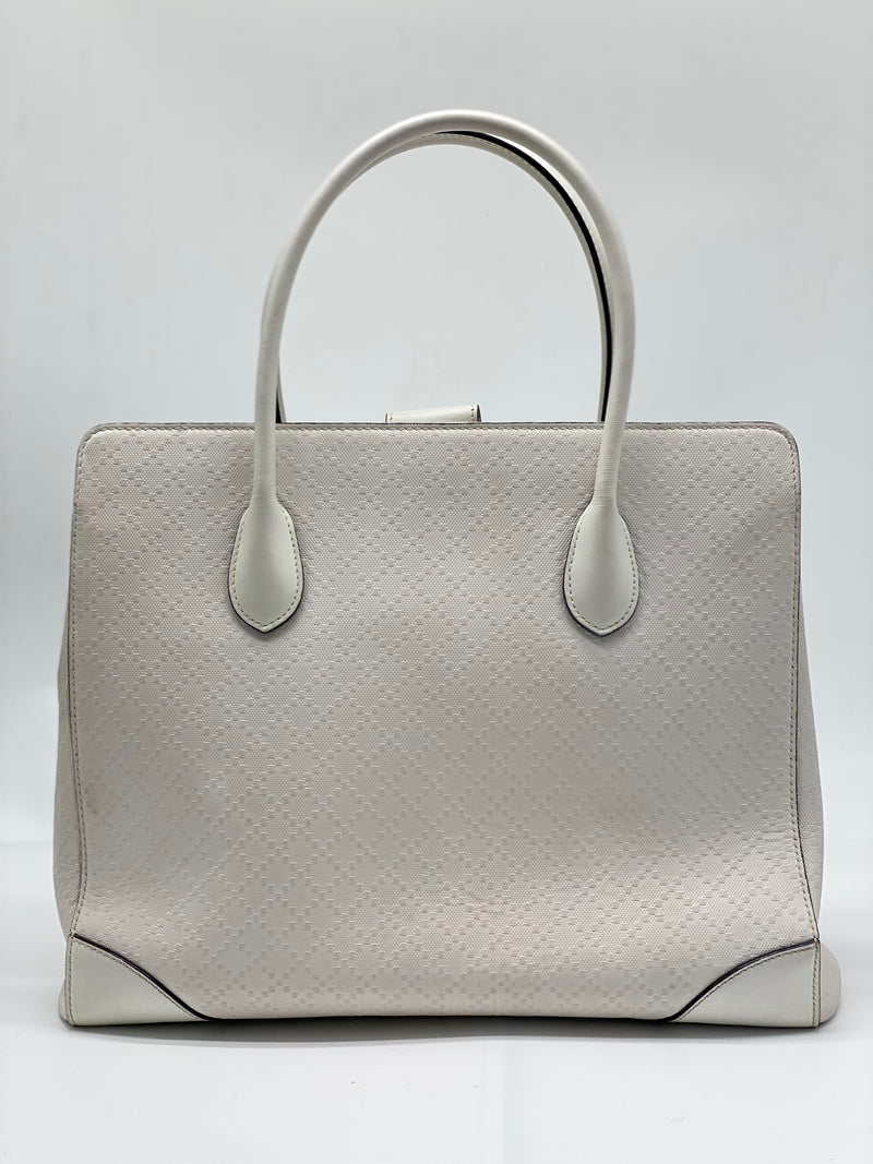 GUCCI White Bright Diamante Leather Top Handle Tote Bag