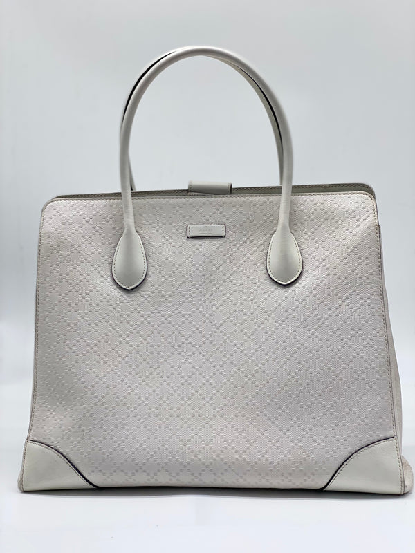 GUCCI White Bright Diamante Leather Top Handle Tote Bag