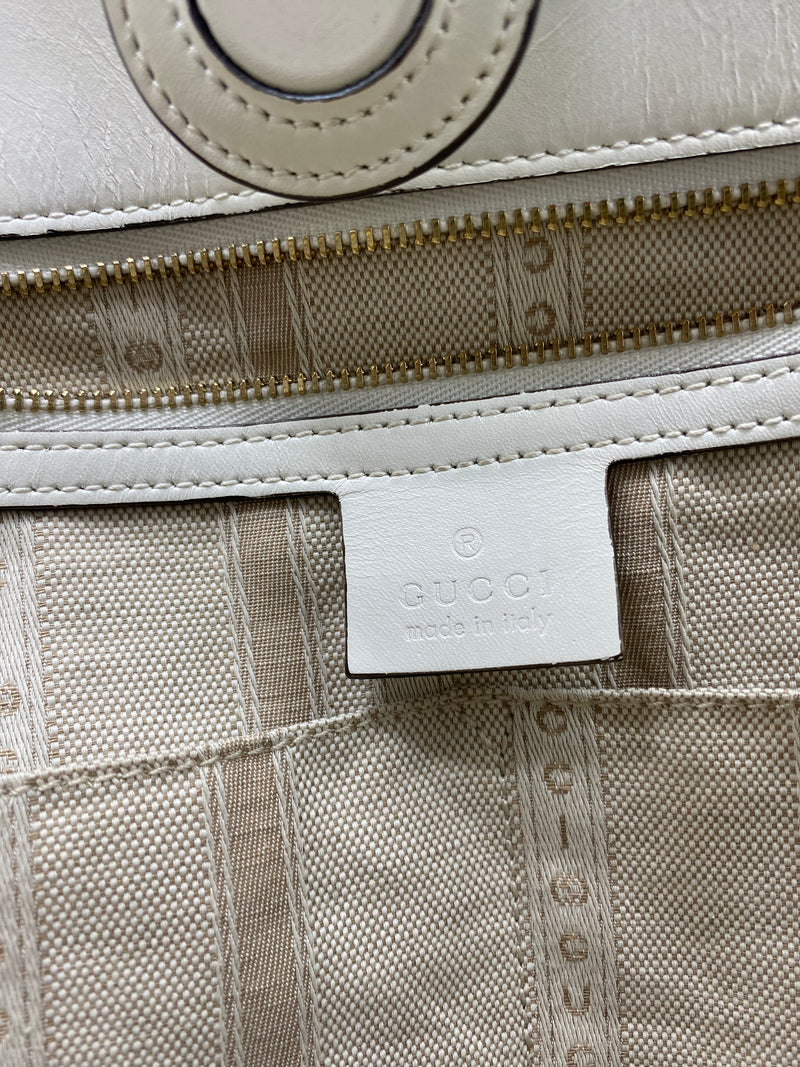 GUCCI White Bright Diamante Leather Top Handle Tote Bag