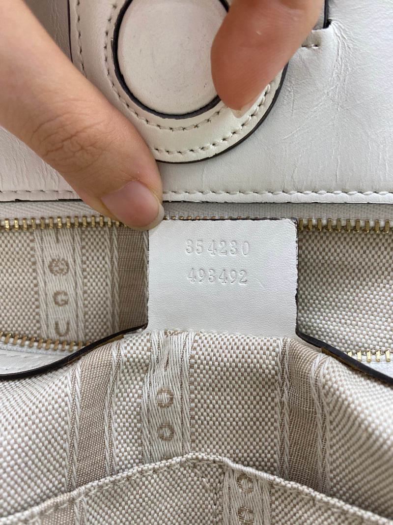 GUCCI White Bright Diamante Leather Top Handle Tote Bag