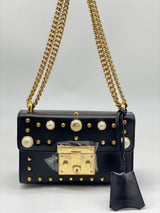 Pearly Padlock Shoulder Bag Studded Leather Small