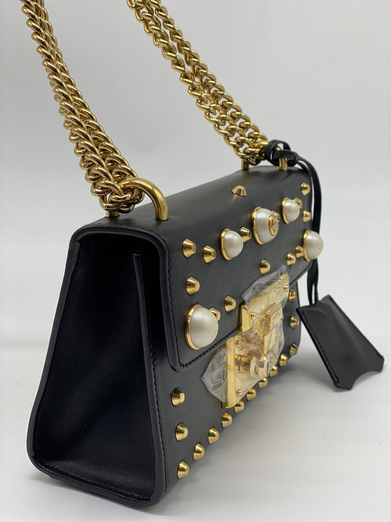 Pearly Padlock Shoulder Bag Studded Leather Small