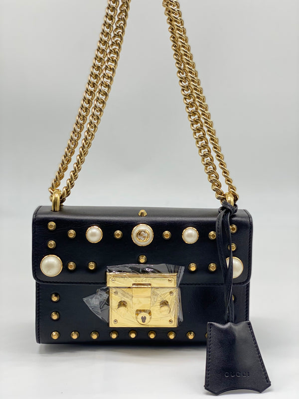 Pearly Padlock Shoulder Bag Studded Leather Small