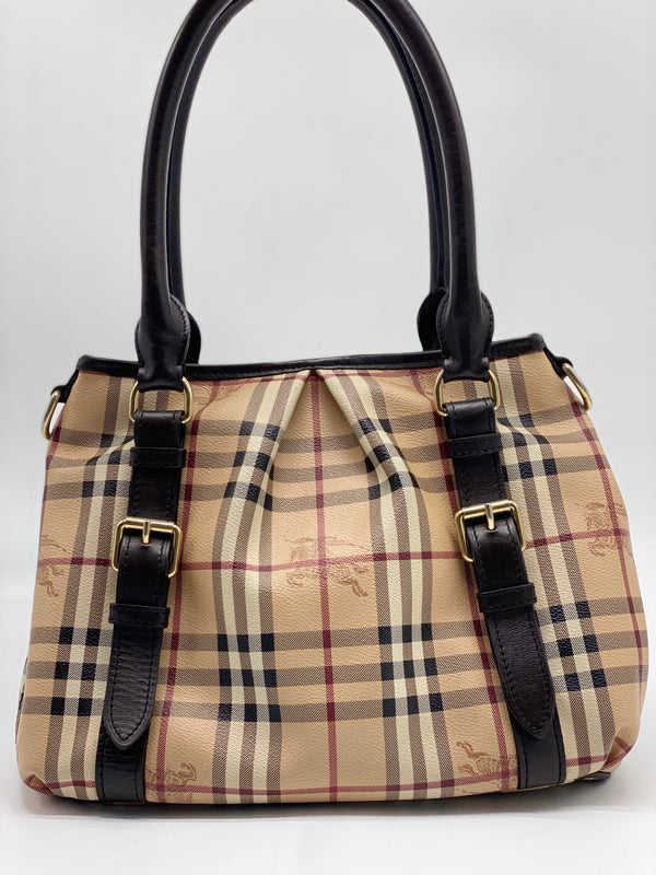 Burberry Brown Haymarket Check Canvas Satchel Multiple colors Beige