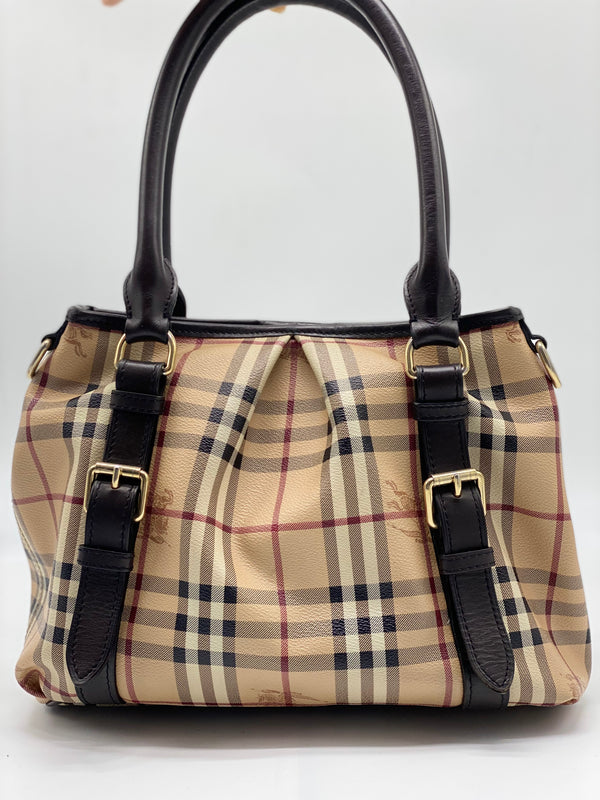 Burberry Brown Haymarket Check Canvas Satchel Multiple colors Beige