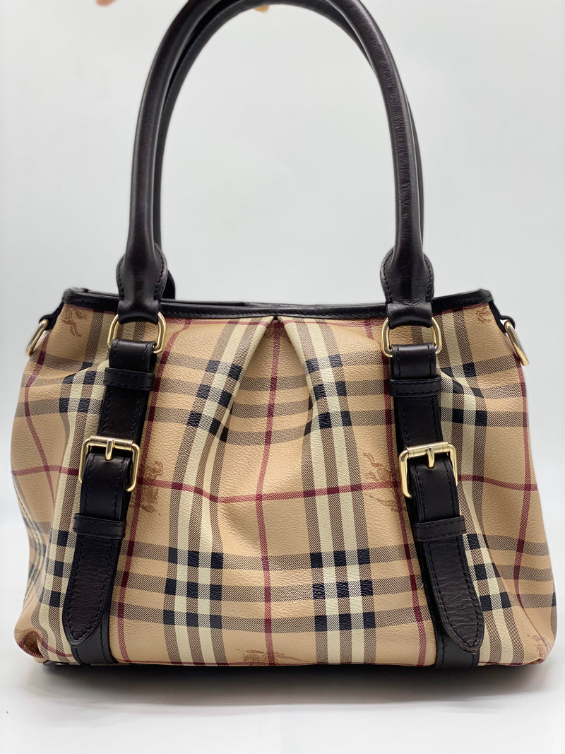 Burberry Brown Haymarket Check Canvas Satchel Multiple colors Beige