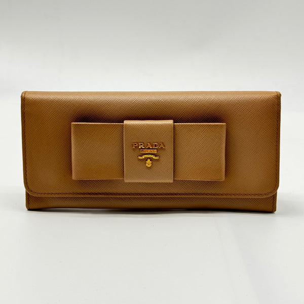 Prada Beige Saffiano Leather Bow Continental Wallet