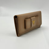 Prada Beige Saffiano Leather Bow Continental Wallet