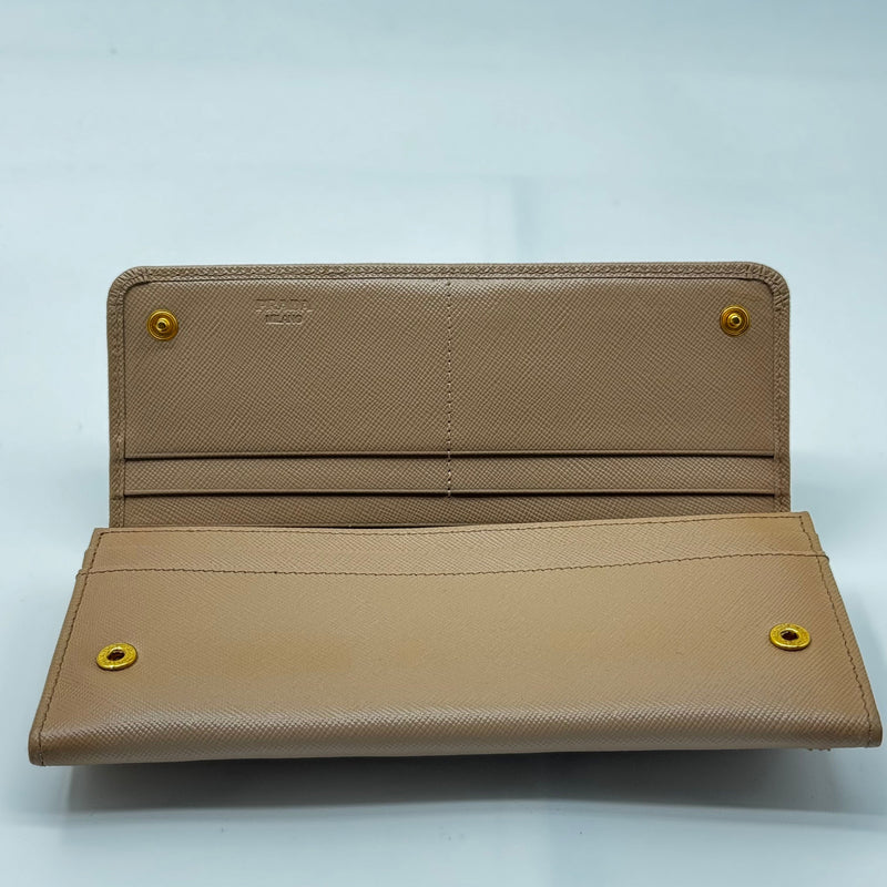 Prada Beige Saffiano Leather Bow Continental Wallet