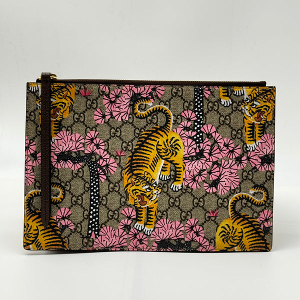 Gucci Zipped Pouch Bengal Print GG Coated Canvas Large