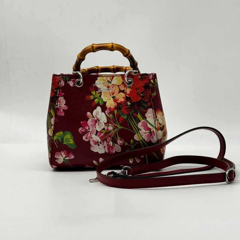 Gucci Bamboo Shopper Tote Blooms Print Leather Mini