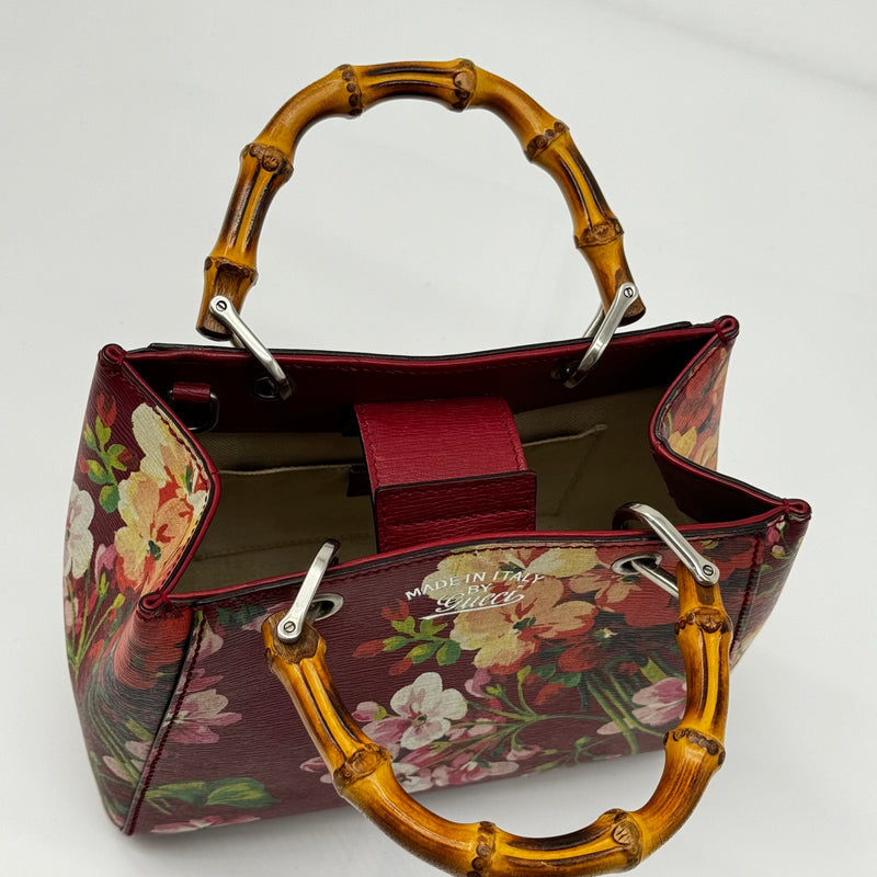 Gucci Bamboo Shopper Tote Blooms Print Leather Mini