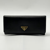 Saffiano Triangle Logo Continental Flap Travel Wallet Black