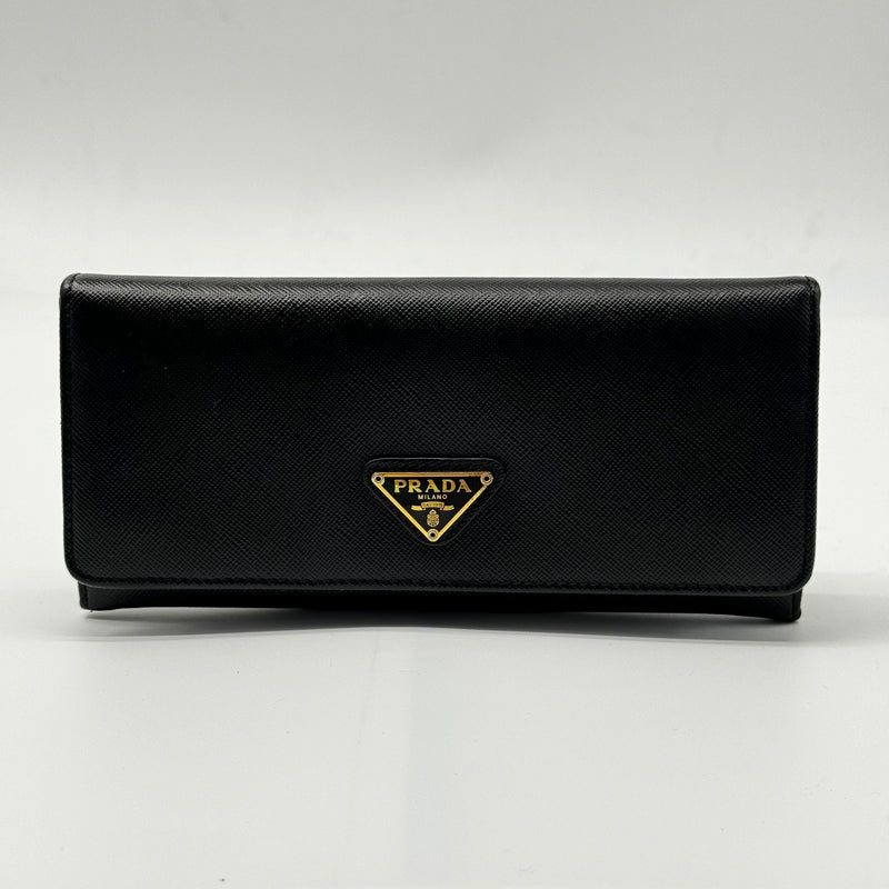 Saffiano Triangle Logo Continental Flap Travel Wallet Black