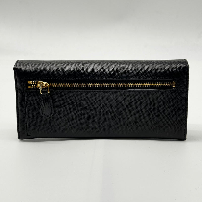 Saffiano Triangle Logo Continental Flap Travel Wallet Black