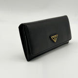 Saffiano Triangle Logo Continental Flap Travel Wallet Black