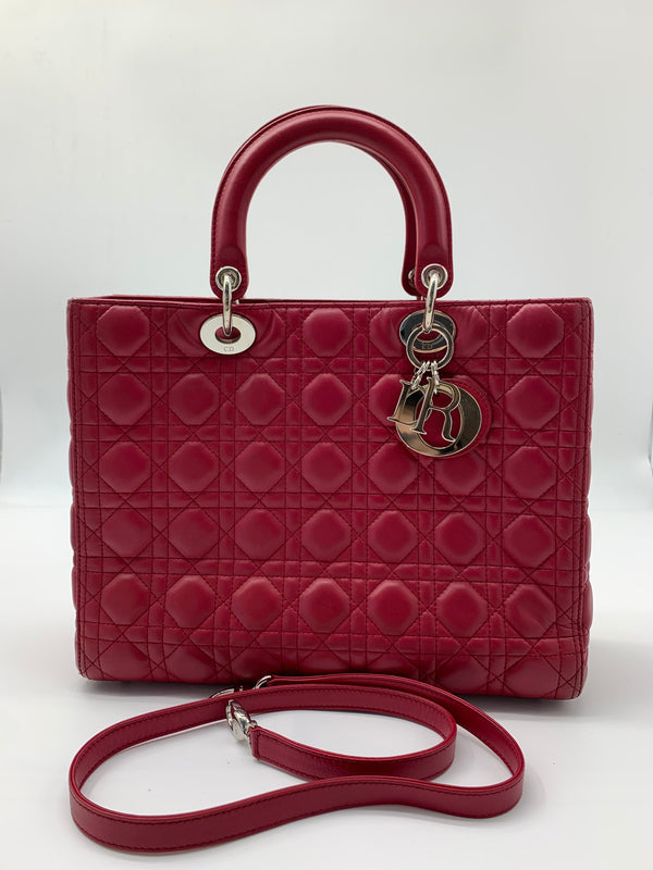 Christian Dior Lady Dior Bag Cannage Quilt Patent Large Red