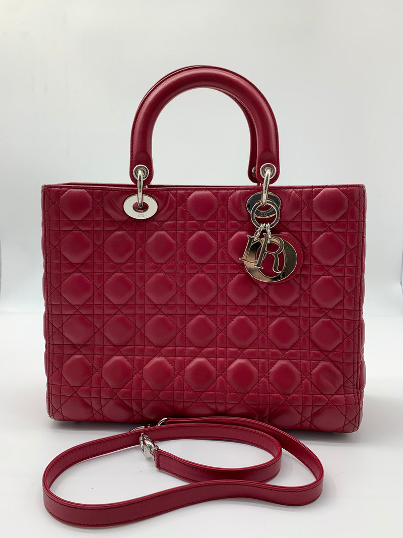 Christian Dior Lady Dior Bag Cannage Quilt Patent Large Red