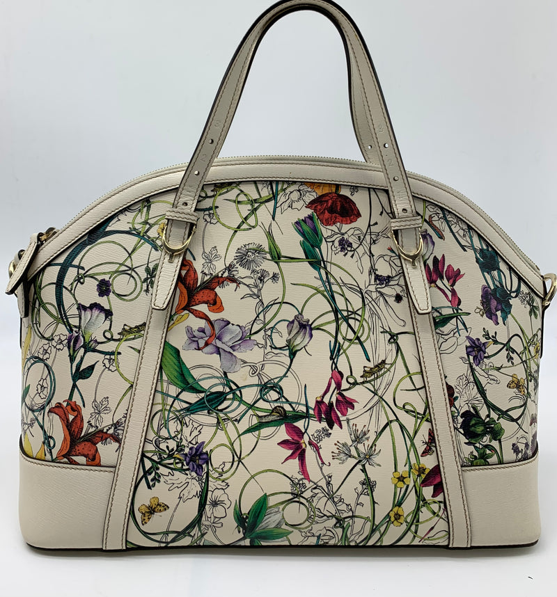 Canvas Flora Infinity Medium Nice Top Handle Dome Bag White