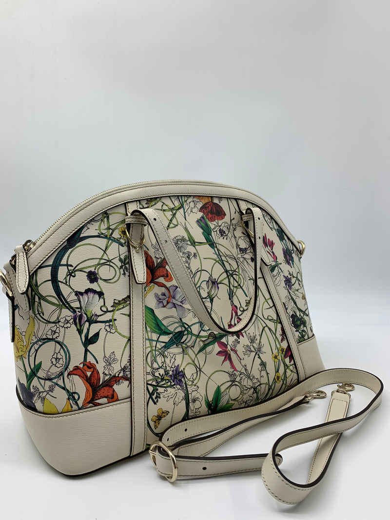 Canvas Flora Infinity Medium Nice Top Handle Dome Bag White