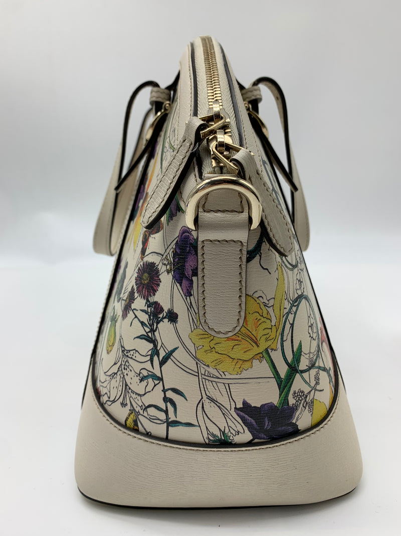 Canvas Flora Infinity Medium Nice Top Handle Dome Bag White