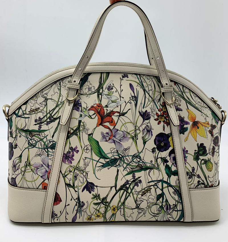 Canvas Flora Infinity Medium Nice Top Handle Dome Bag White